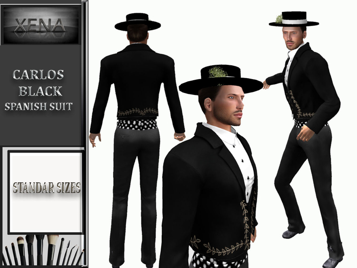 Second Life Marketplace CARLOS. SPANISH SUIT BLACK. COSTUME